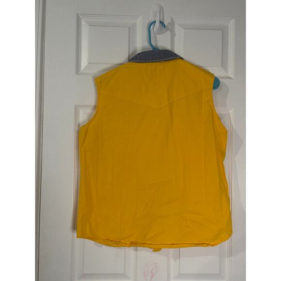 90s Vintage Red Lodge Yellow Sleeveless Denim Collared Vest Women's Size L - Picture 3 of 3